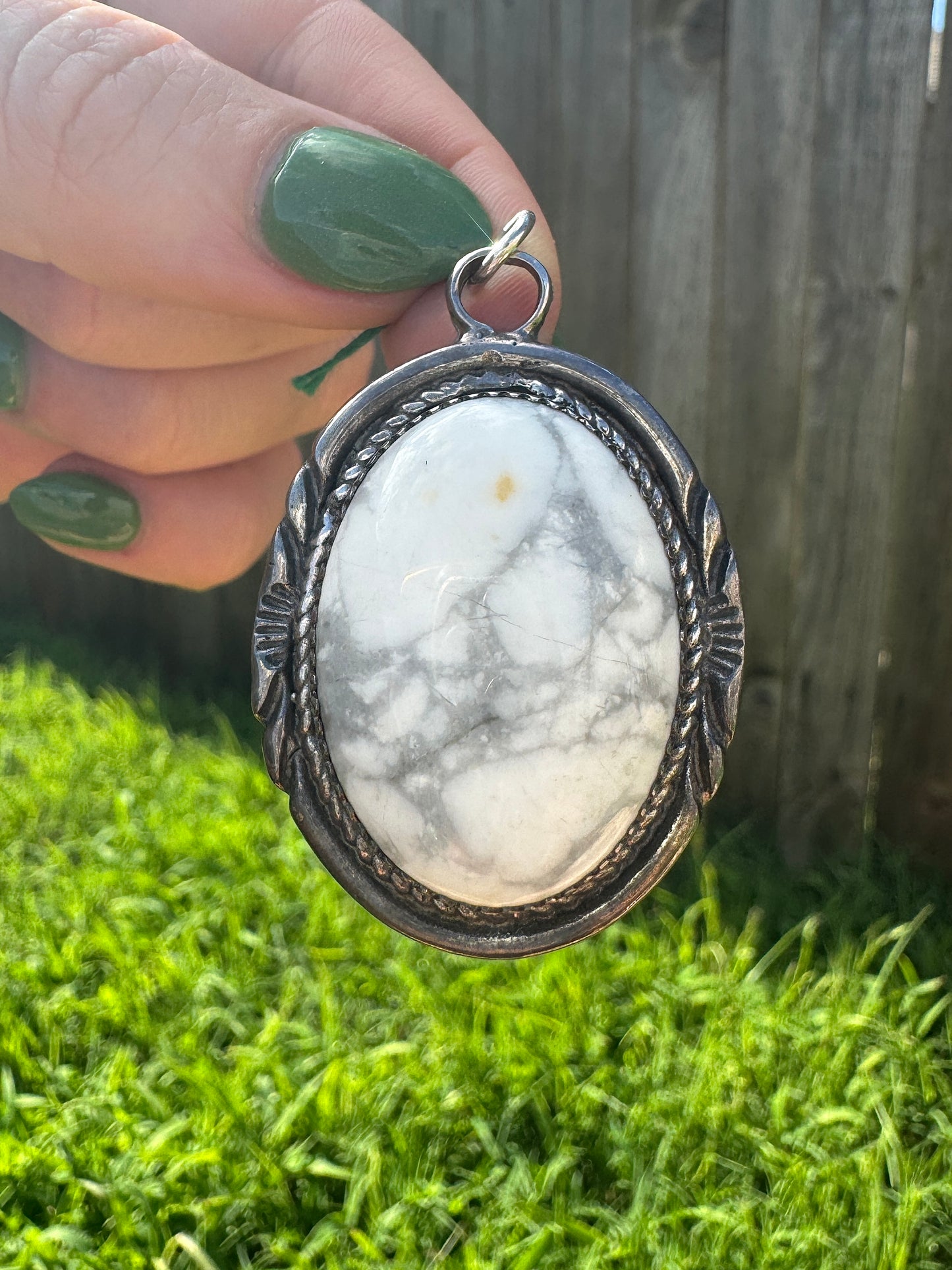 Vintage Sterling Silver White Buffalo Pendant Signed