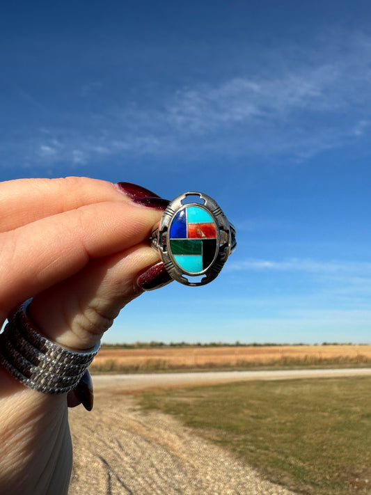 Sterling Silver Multi-Stone Inlay Ring