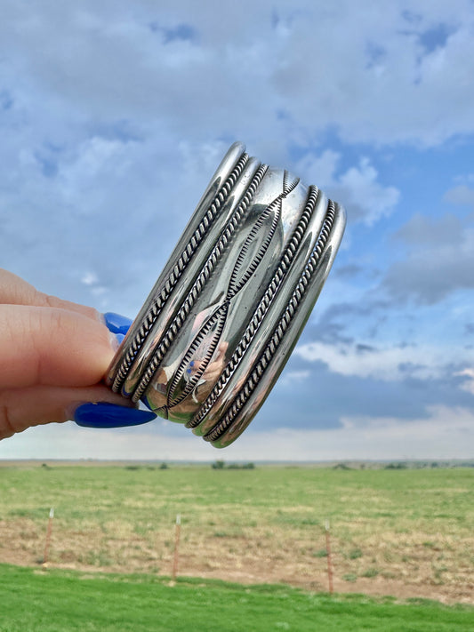 Western Sterling Silver Signed Wide Cuff Bracelet