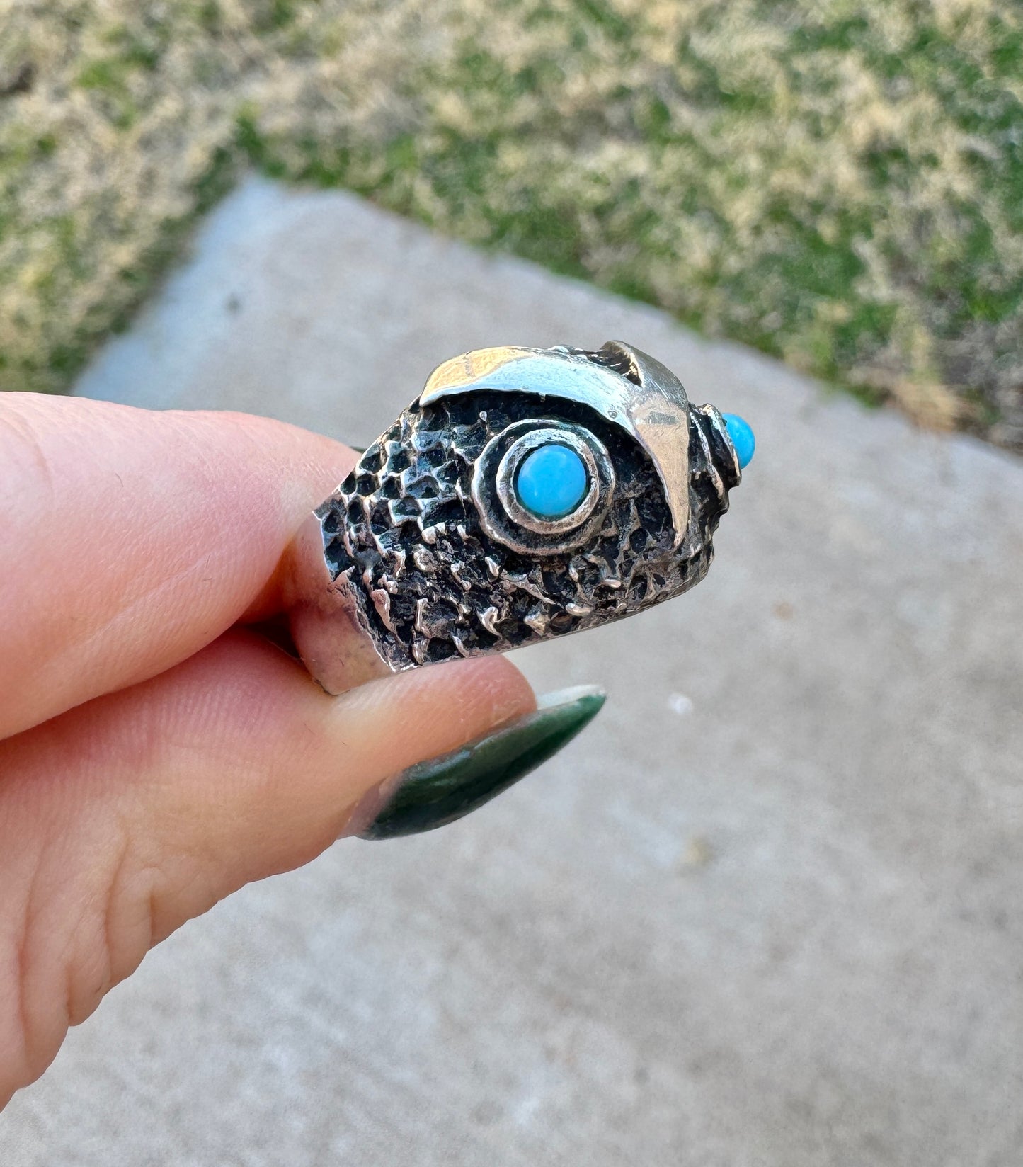Vintage Sterling Silver Owl Turquoise Ring