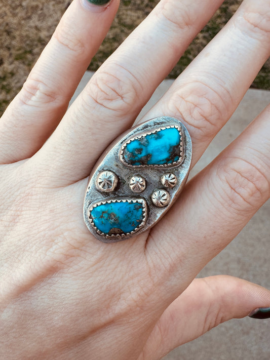 Vintage Large Sterling Silver Turquoise Ring