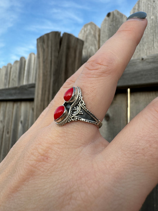 Vintage Sterling Silver Coral Ring