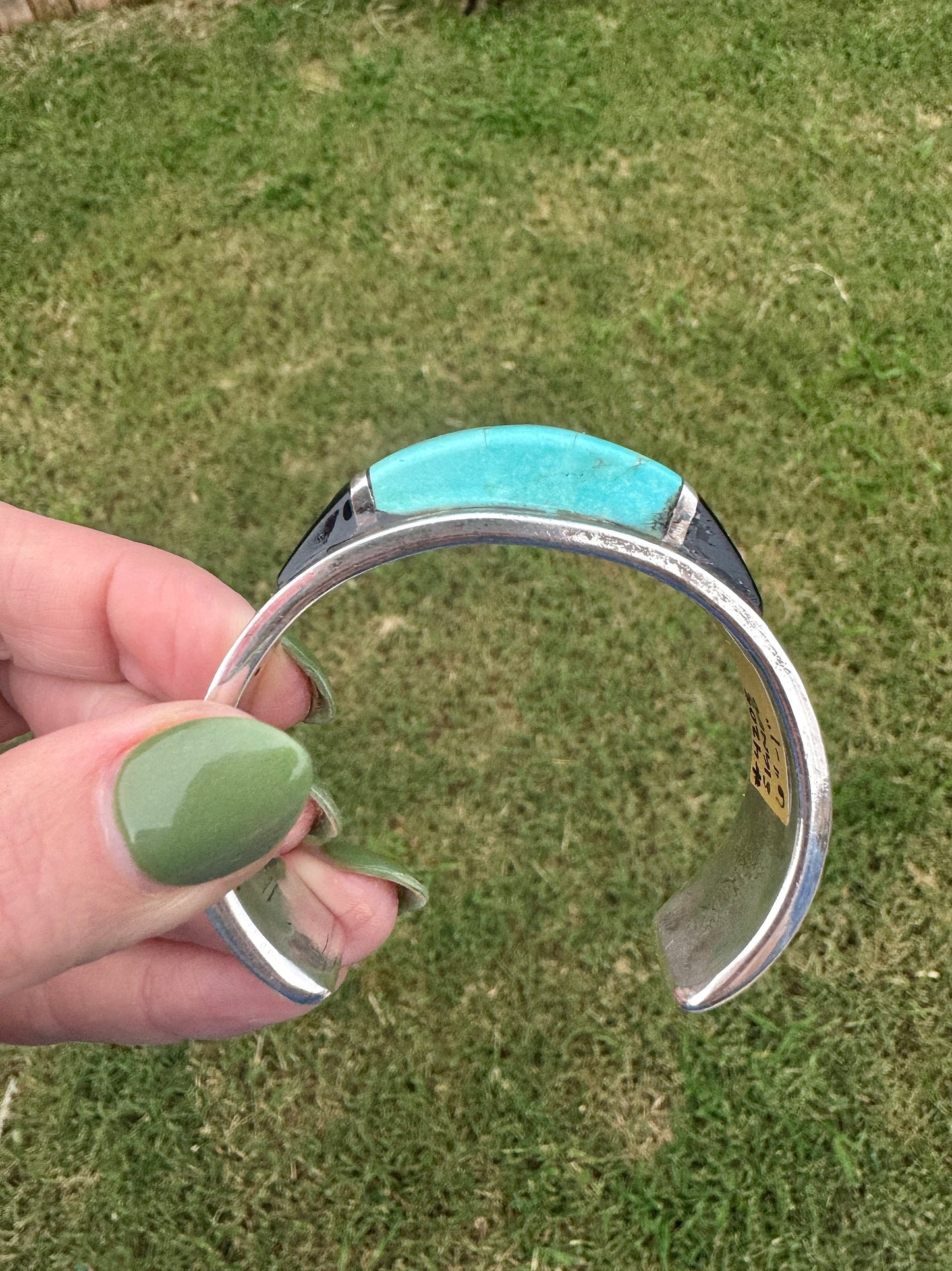 Vintage Sterling Silver Turquoise and Onyx Cuff Bracelet