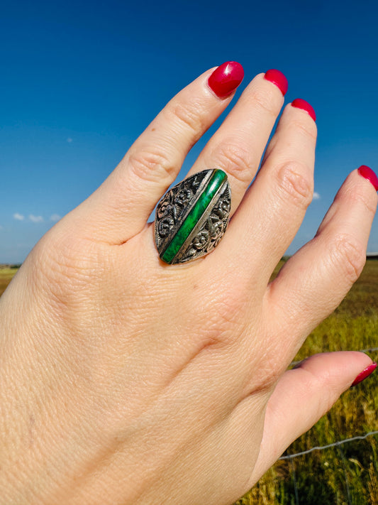 Vintage Sterling Silver Malachite Ring