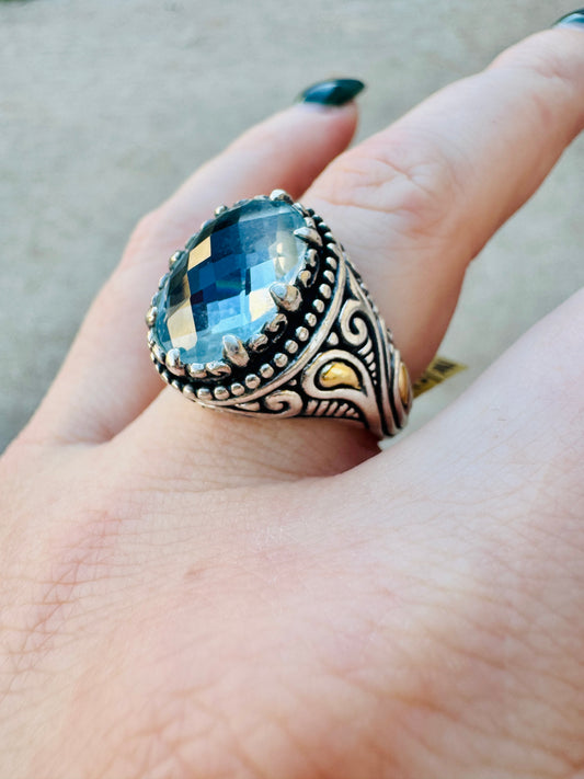18k and Sterling Silver Blue Topaz Ring