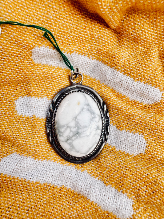 Vintage Sterling Silver White Buffalo Pendant Signed