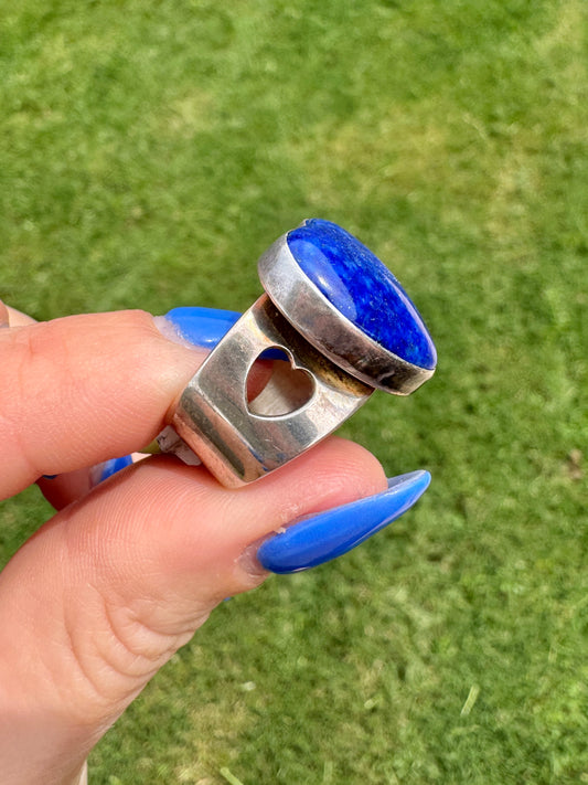 Vintage Sterling Silver Blue Lapis Heart Ring