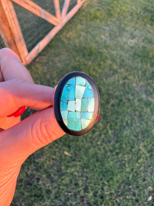 Vintage Sterling Turquoise and Black Onyx Ring