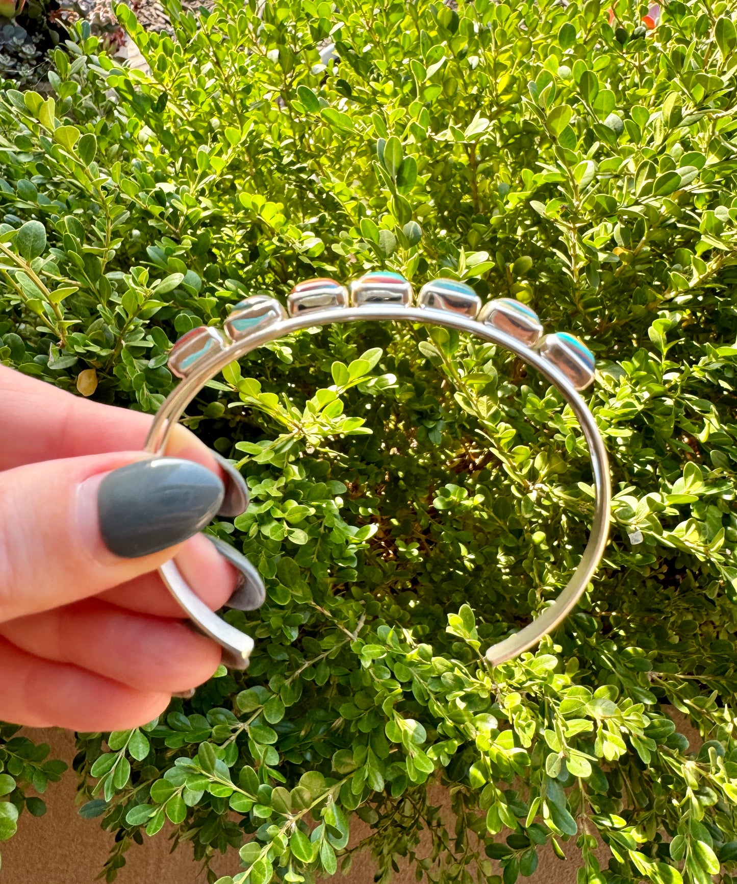 Sterling Silver Rainbow Cadillac Calsilica Cuff Bracelet