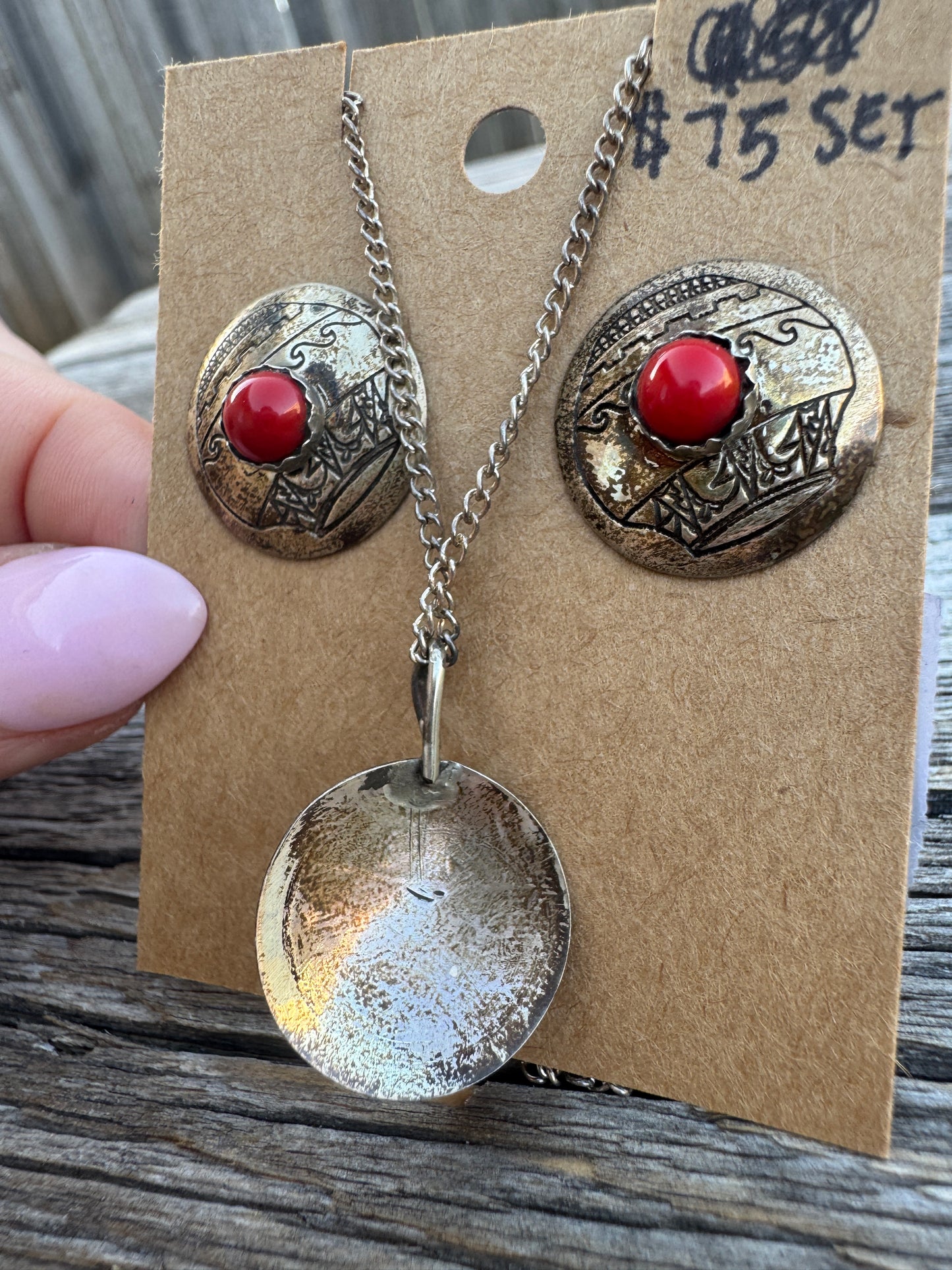 2-pc Sterling Coral Earring and Necklace Matching Set