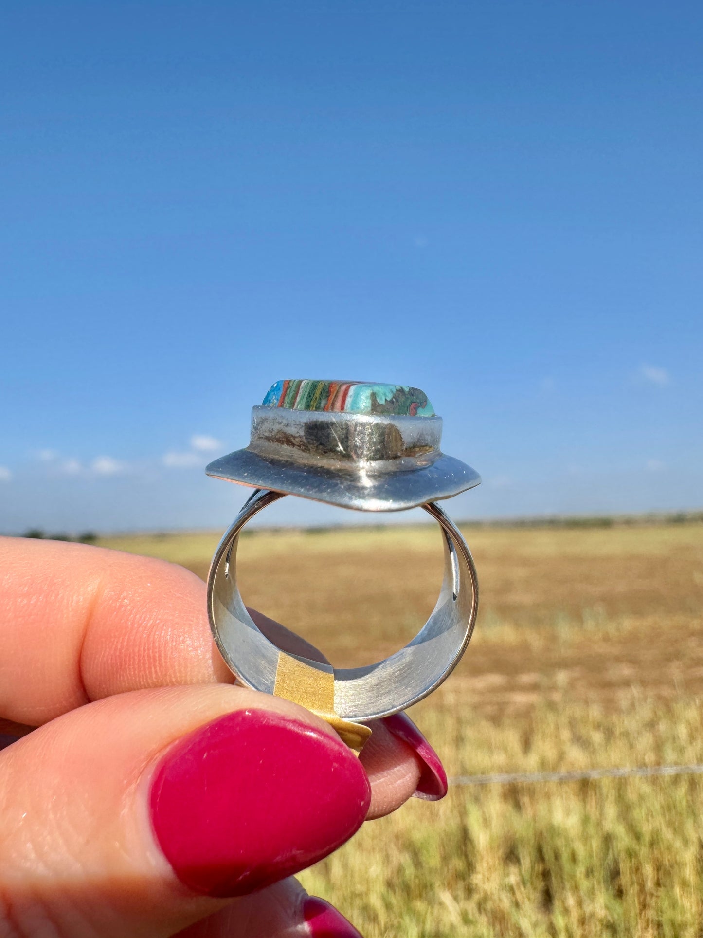 Sterling Silver Rainbow Calsilica Ring