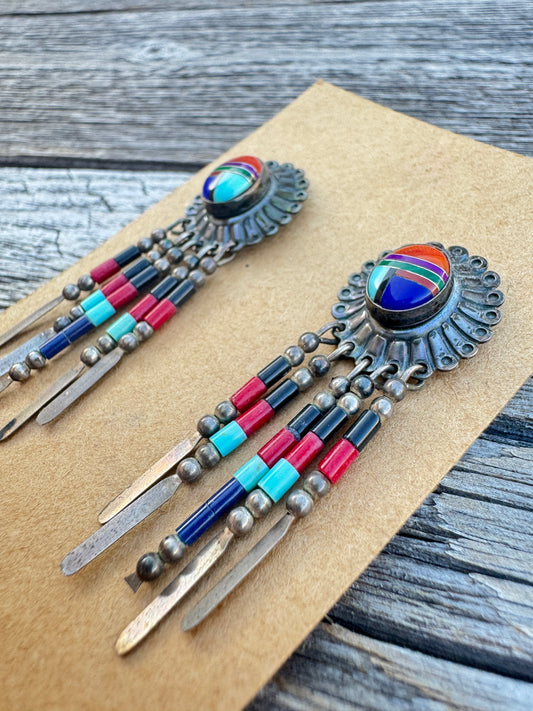 Vintage Sterling Silver Navajo Headdress Earrings