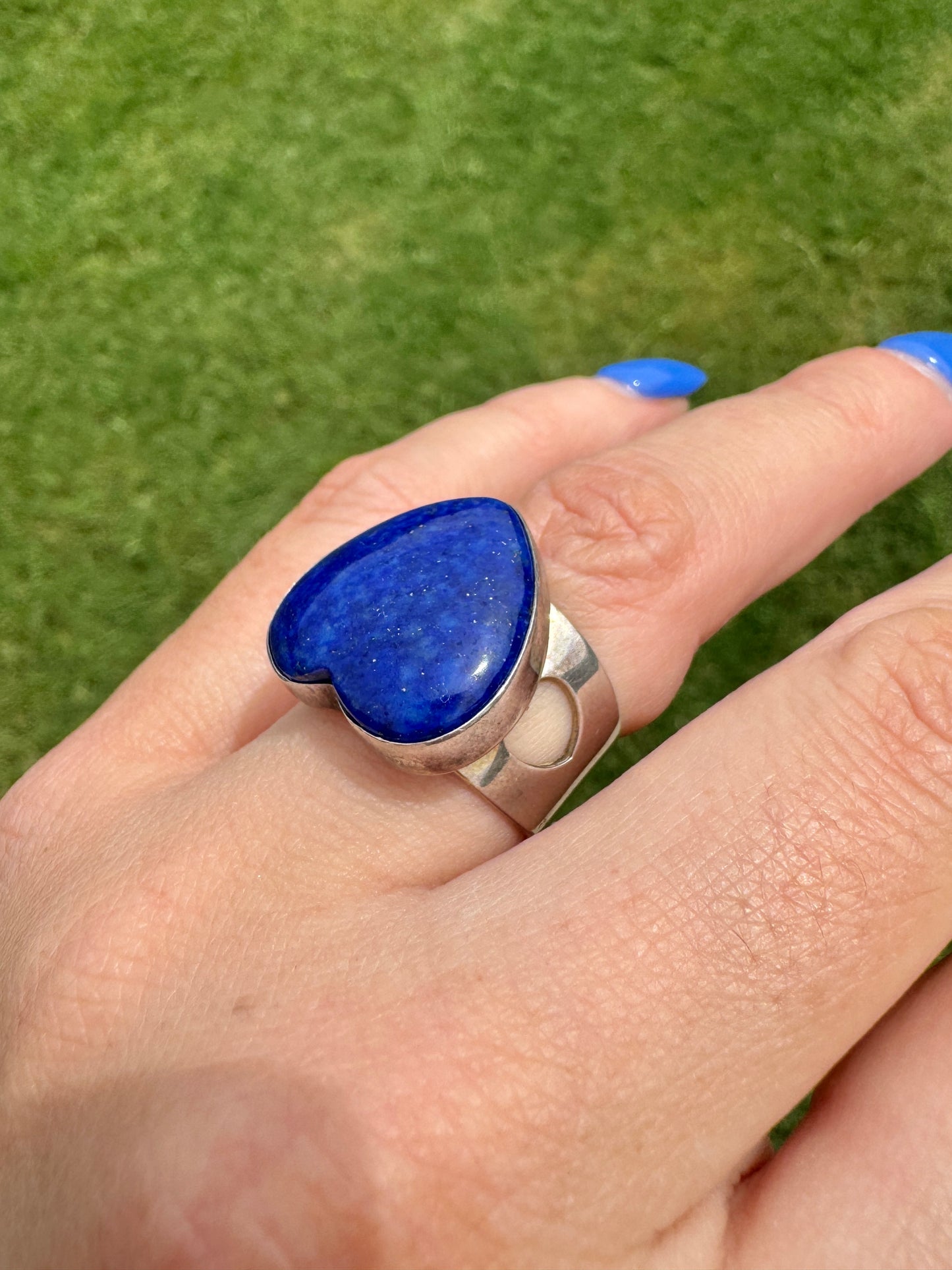 Vintage Sterling Silver Blue Lapis Heart Ring
