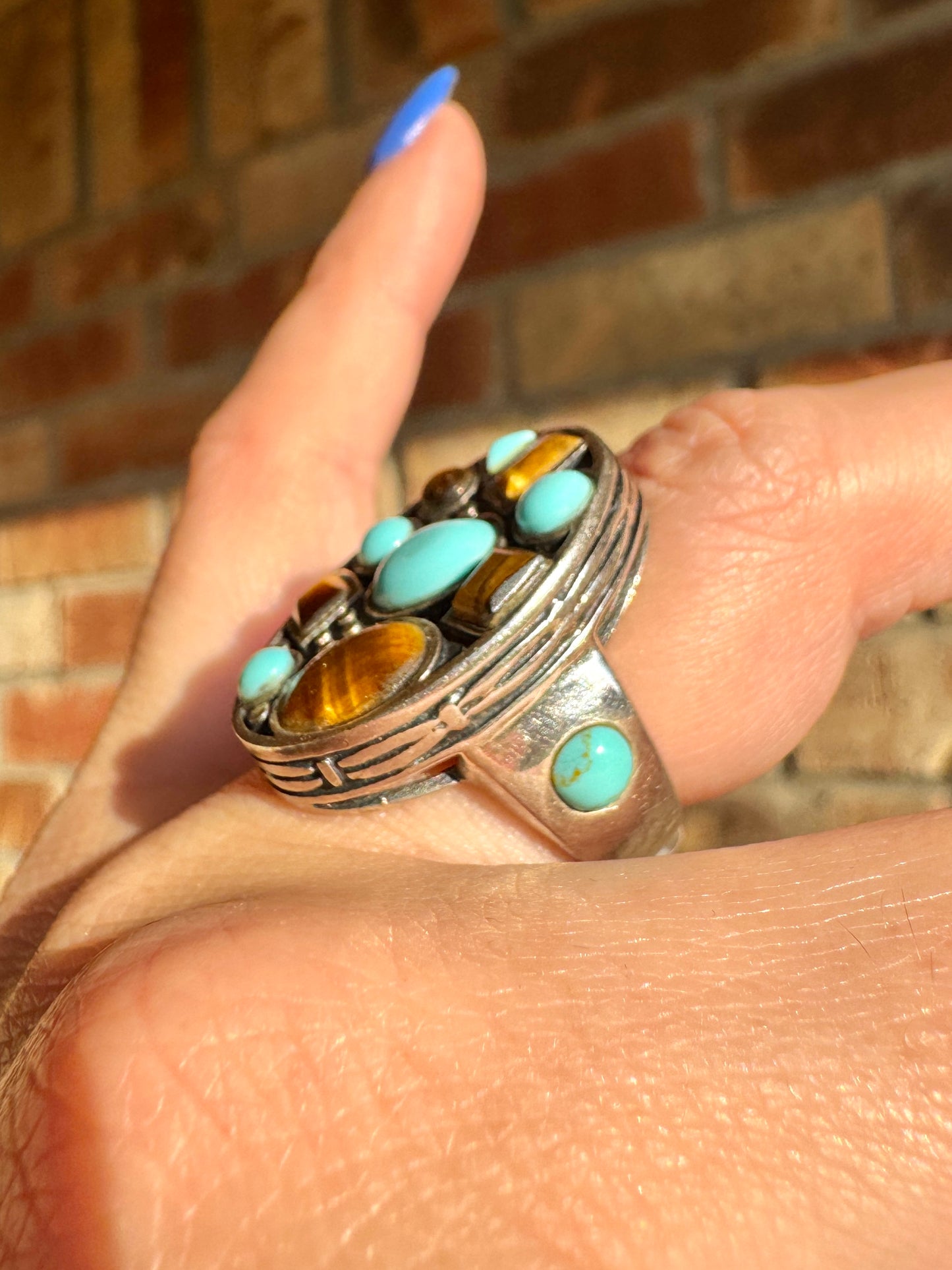 Sterling Silver Turquoise and Tigers Eye Ring