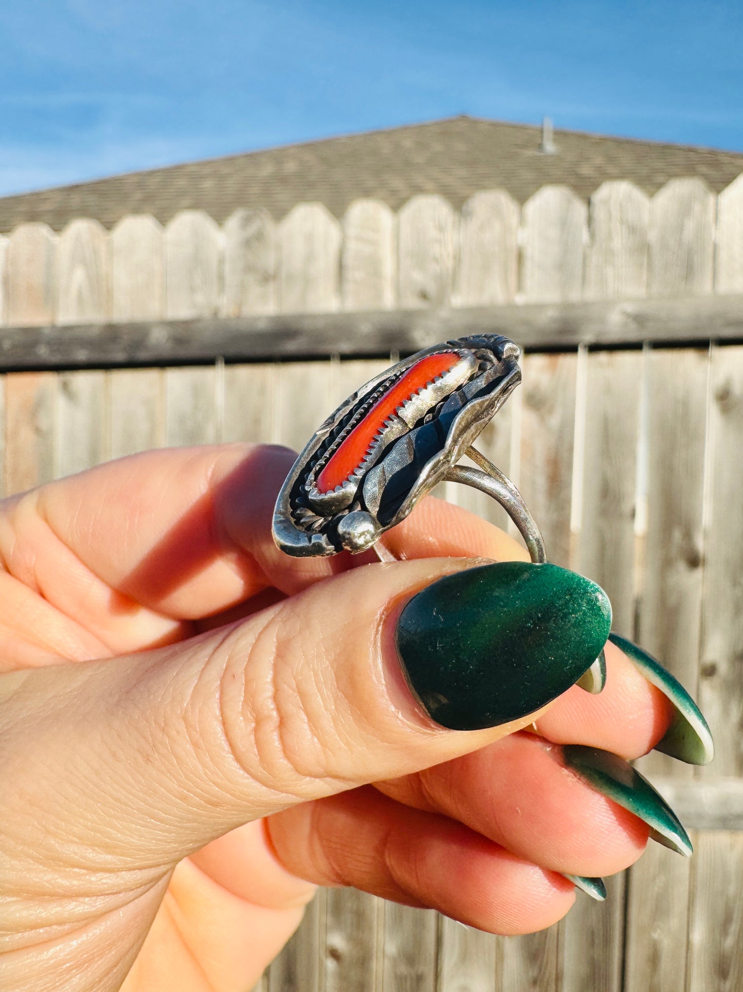 Sterling Silver Coral Ring