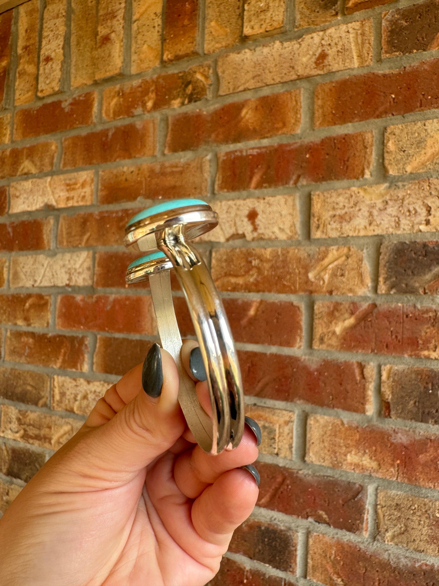 Sterling Silver Two Stone Turquoise Cuff Bracelet