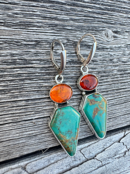 Signed Sterling Kingsman Turquoise and Amber Earrings