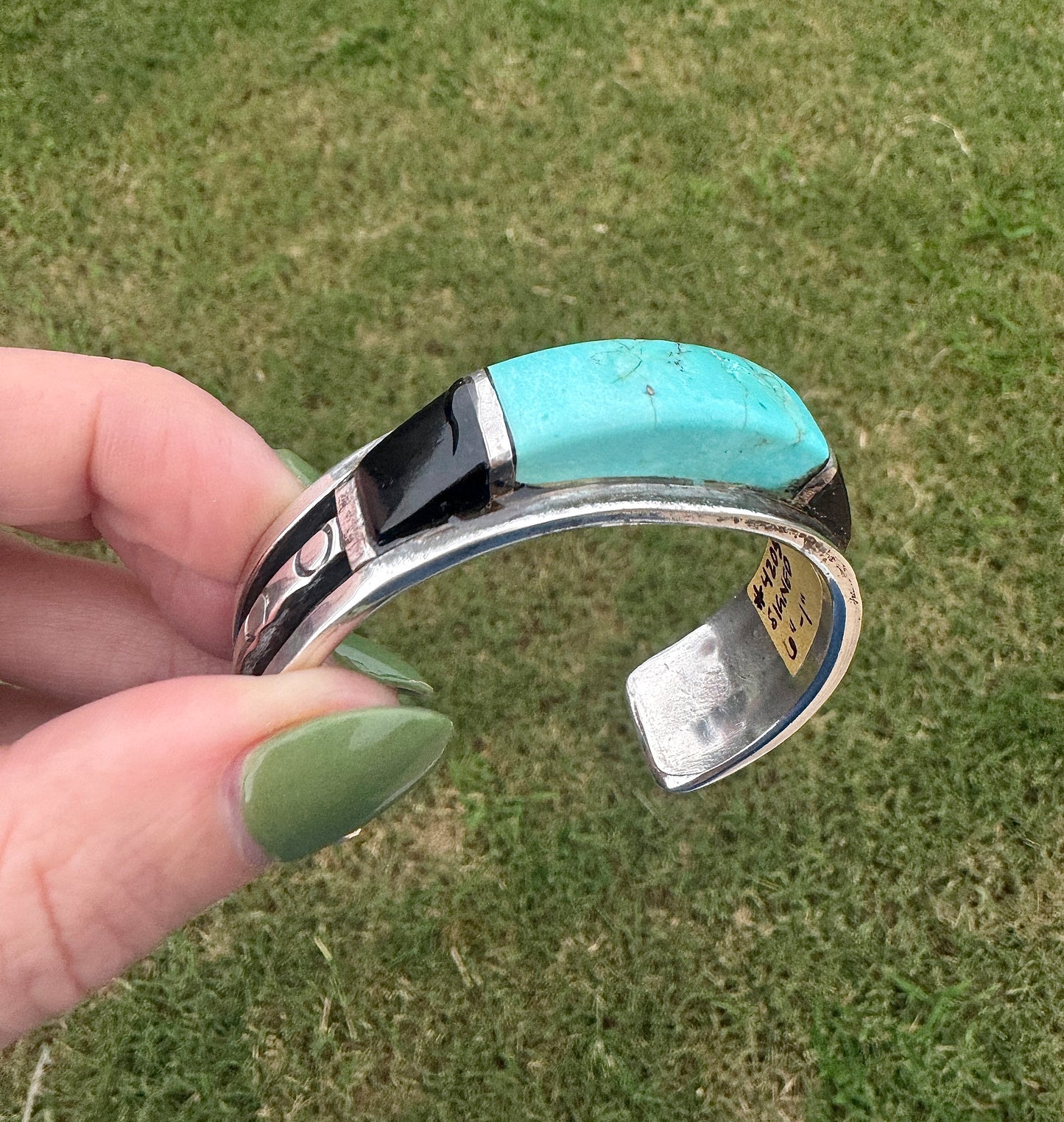 Vintage Sterling Silver Turquoise and Onyx Cuff Bracelet