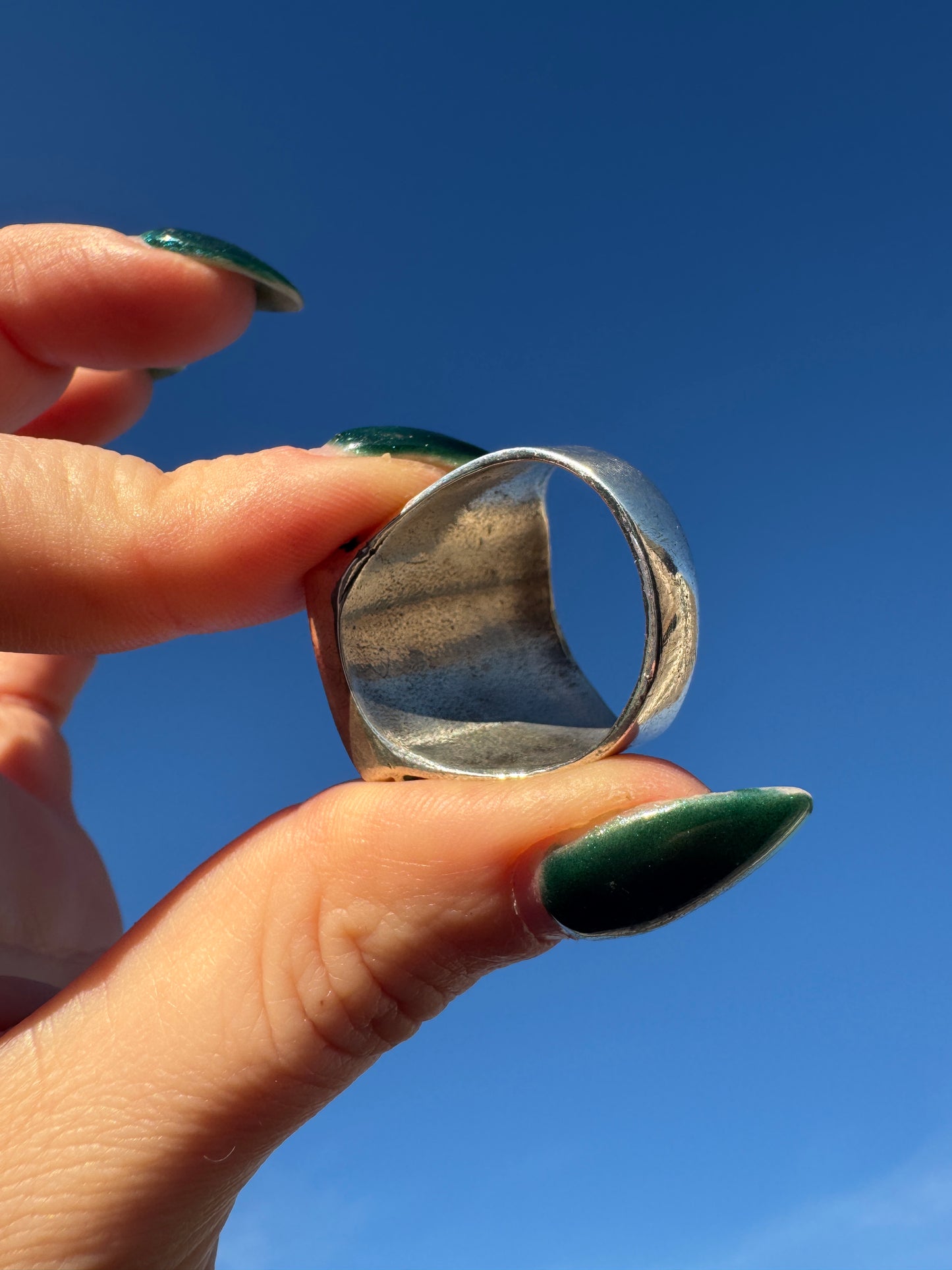 Vintage Sterling Silver Chip Turquoise Ring