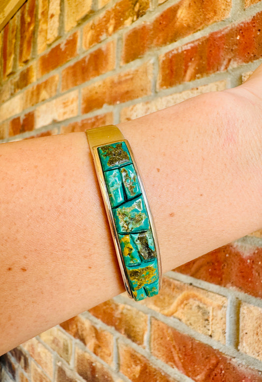 Sterling Silver Raw Green Turquoise Cuff Bracelet