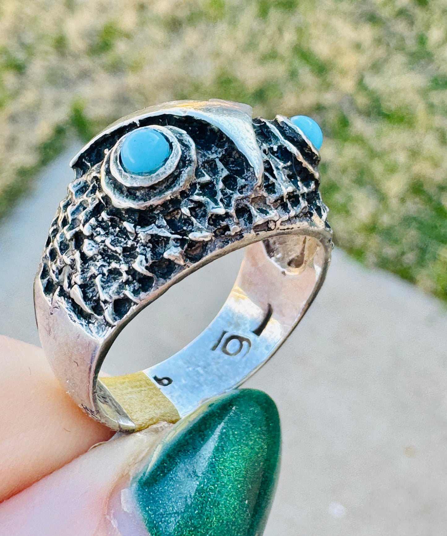 Vintage Sterling Silver Owl Turquoise Ring