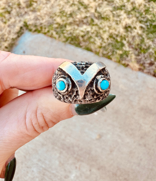 Vintage Sterling Silver Owl Turquoise Ring