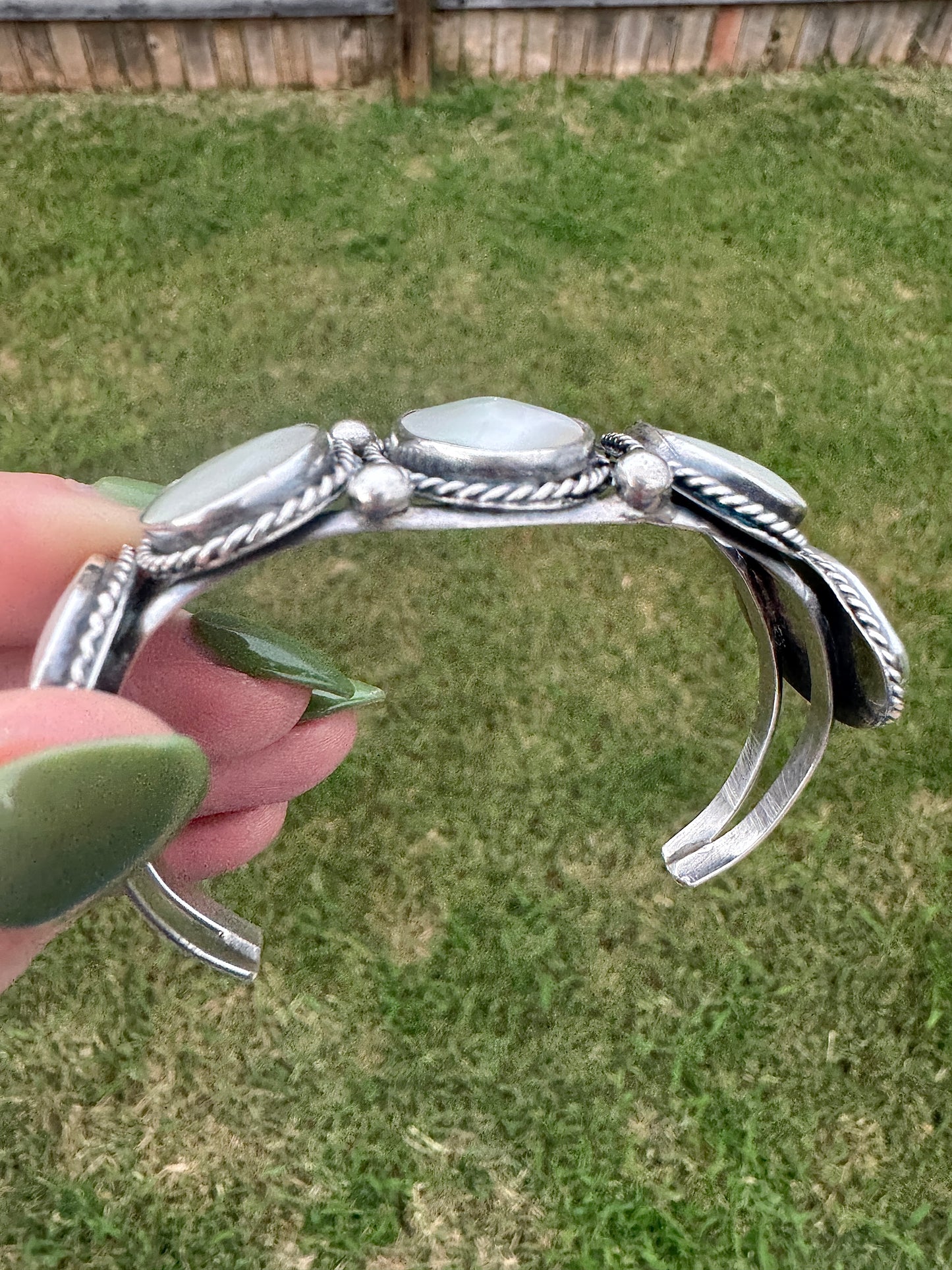 Vintage Sterling Silver Mother of Pearl Cuff Bracelet