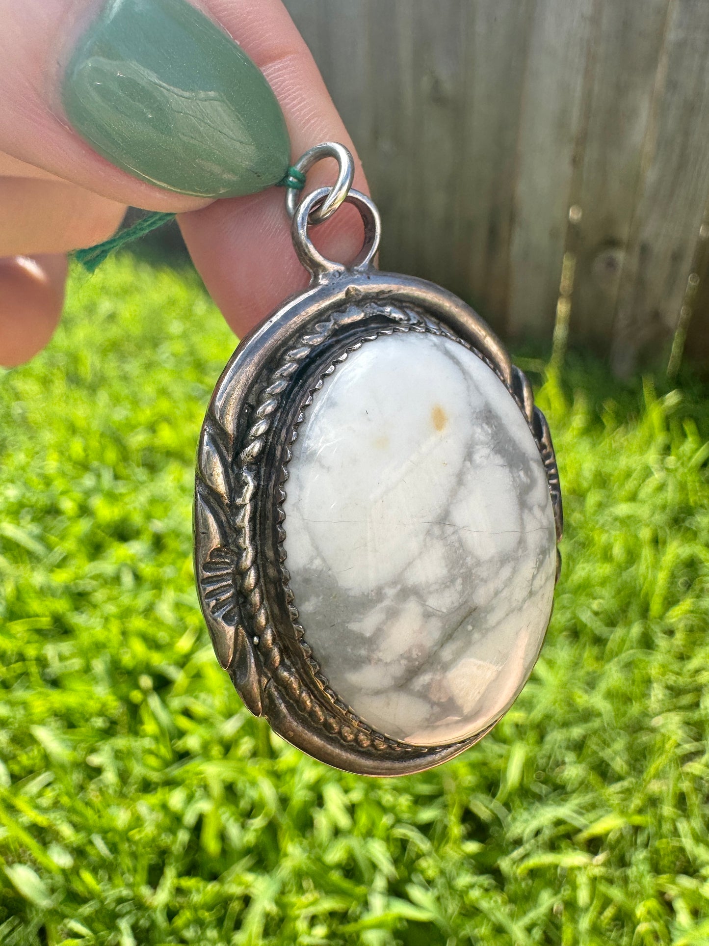 Vintage Sterling Silver White Buffalo Pendant Signed
