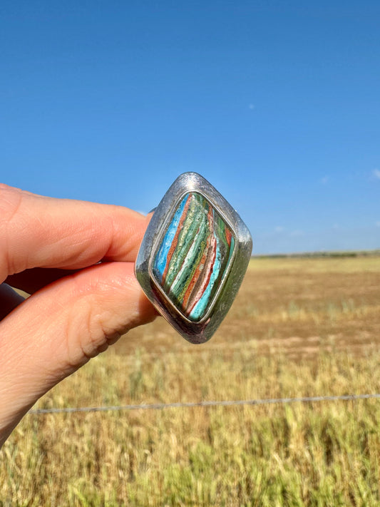 Sterling Silver Rainbow Calsilica Ring