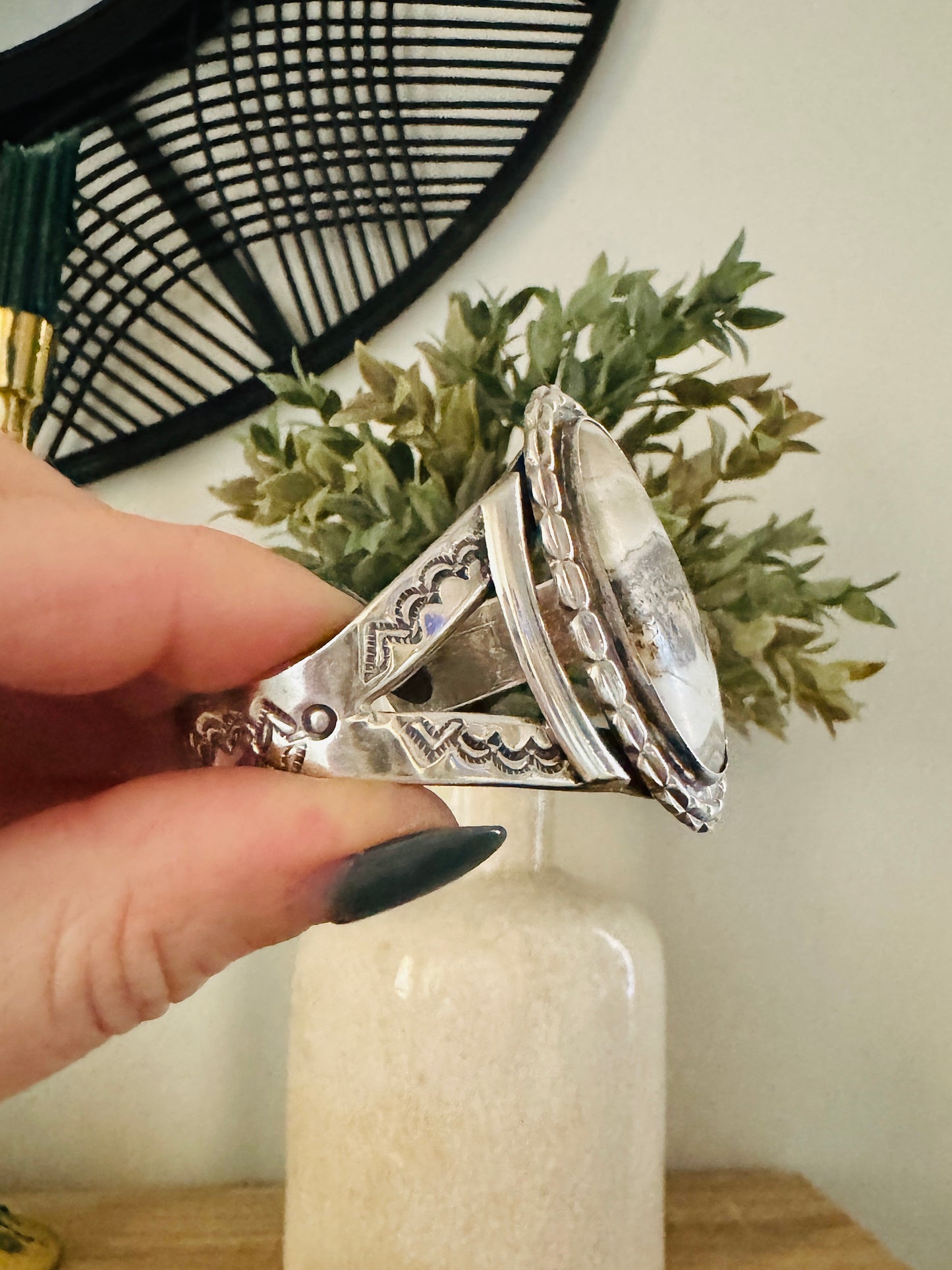 Vintage Sterling Silver Agate Handmade Cuff Bracelet