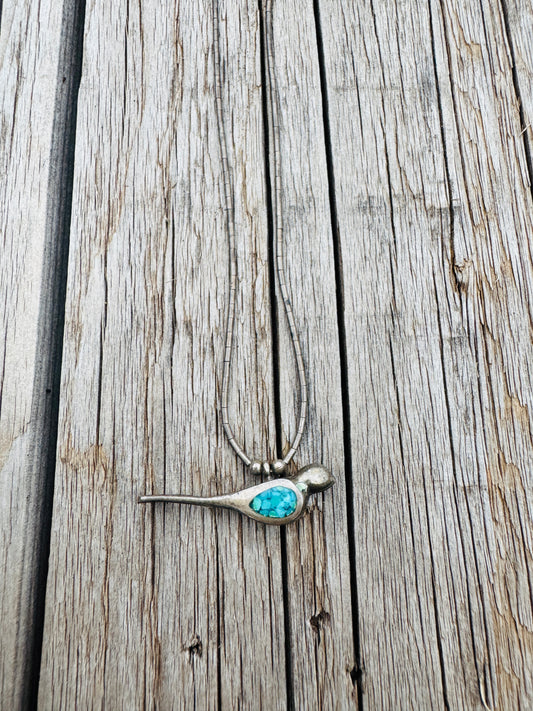 Vintage Sterling Silver Turquoise Bird Necklace