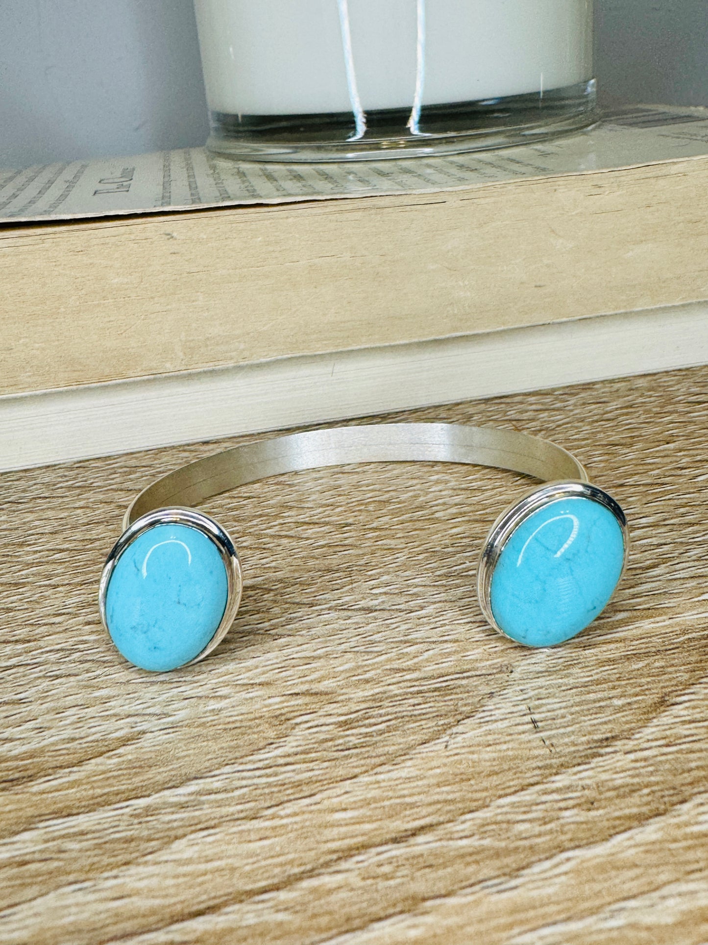 Sterling Silver Two Stone Turquoise Cuff Bracelet