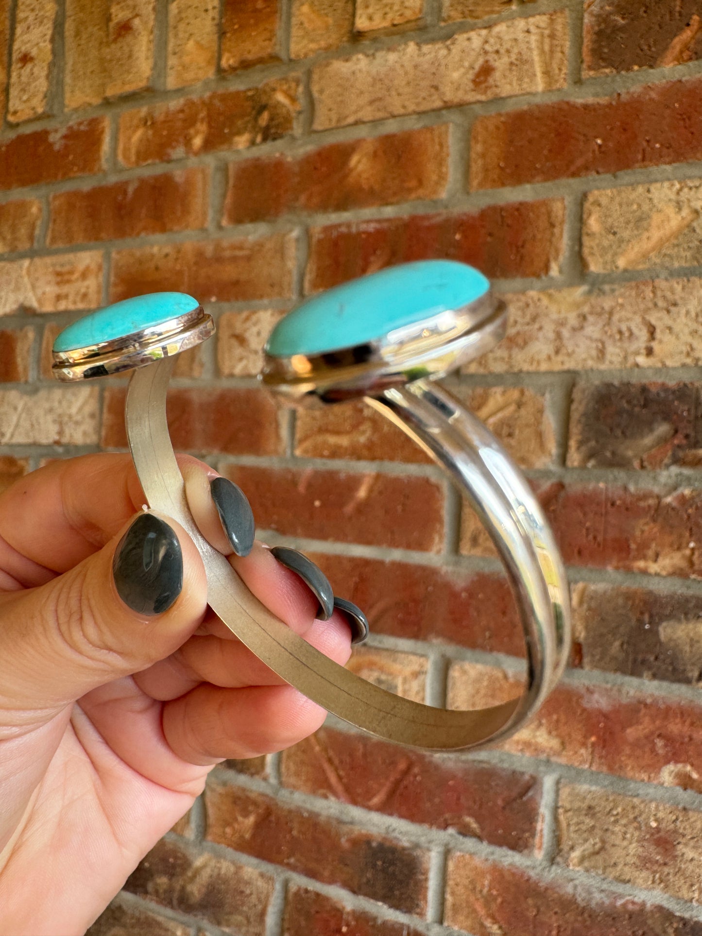 Sterling Silver Two Stone Turquoise Cuff Bracelet