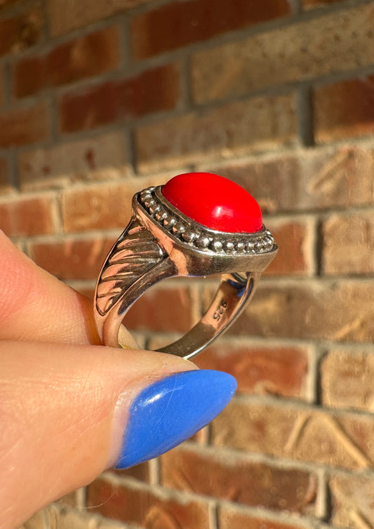Sterling Silver Coral Ring