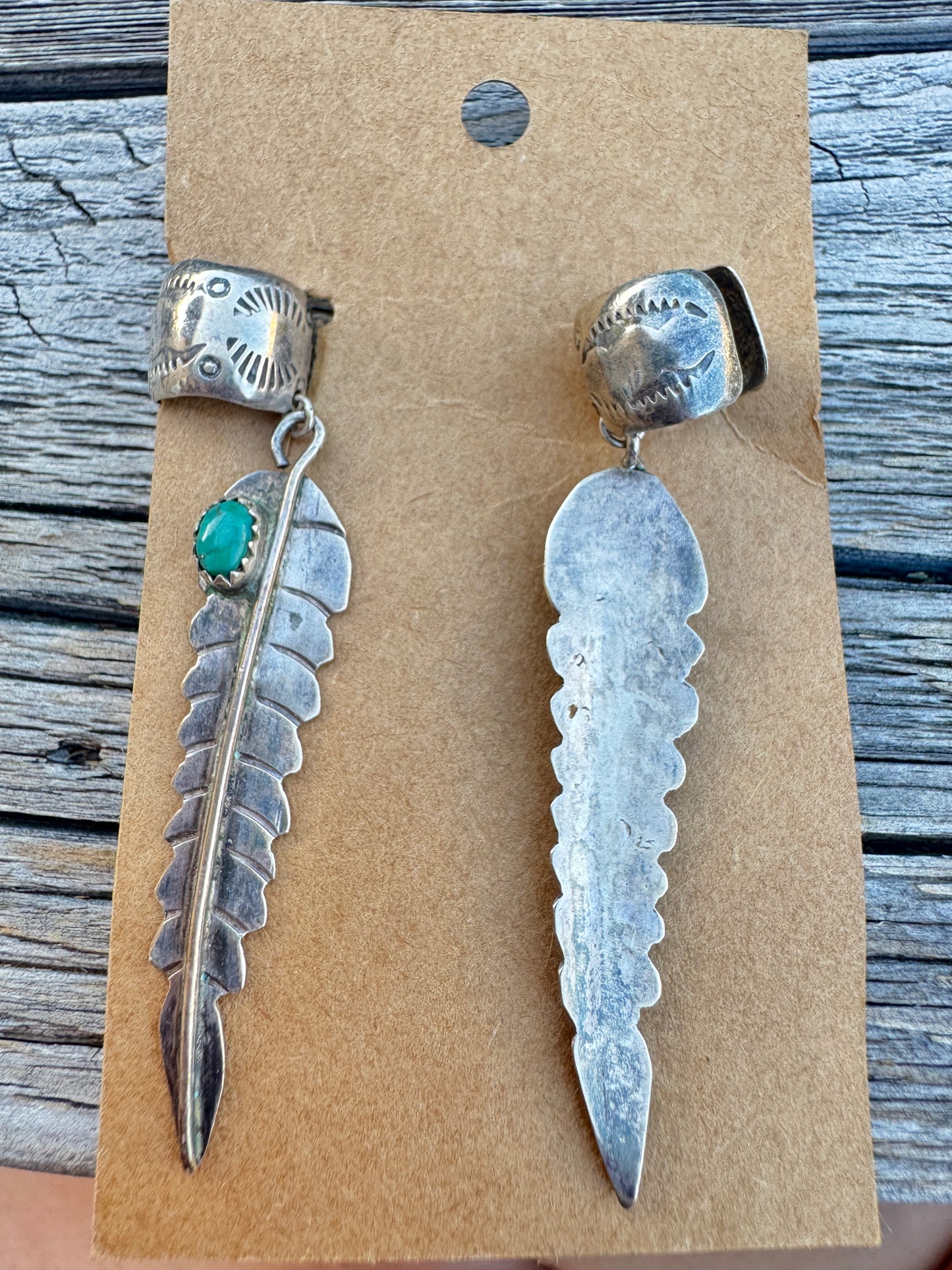 Vintage Sterling Turquoise Feather Earring Cuffs
