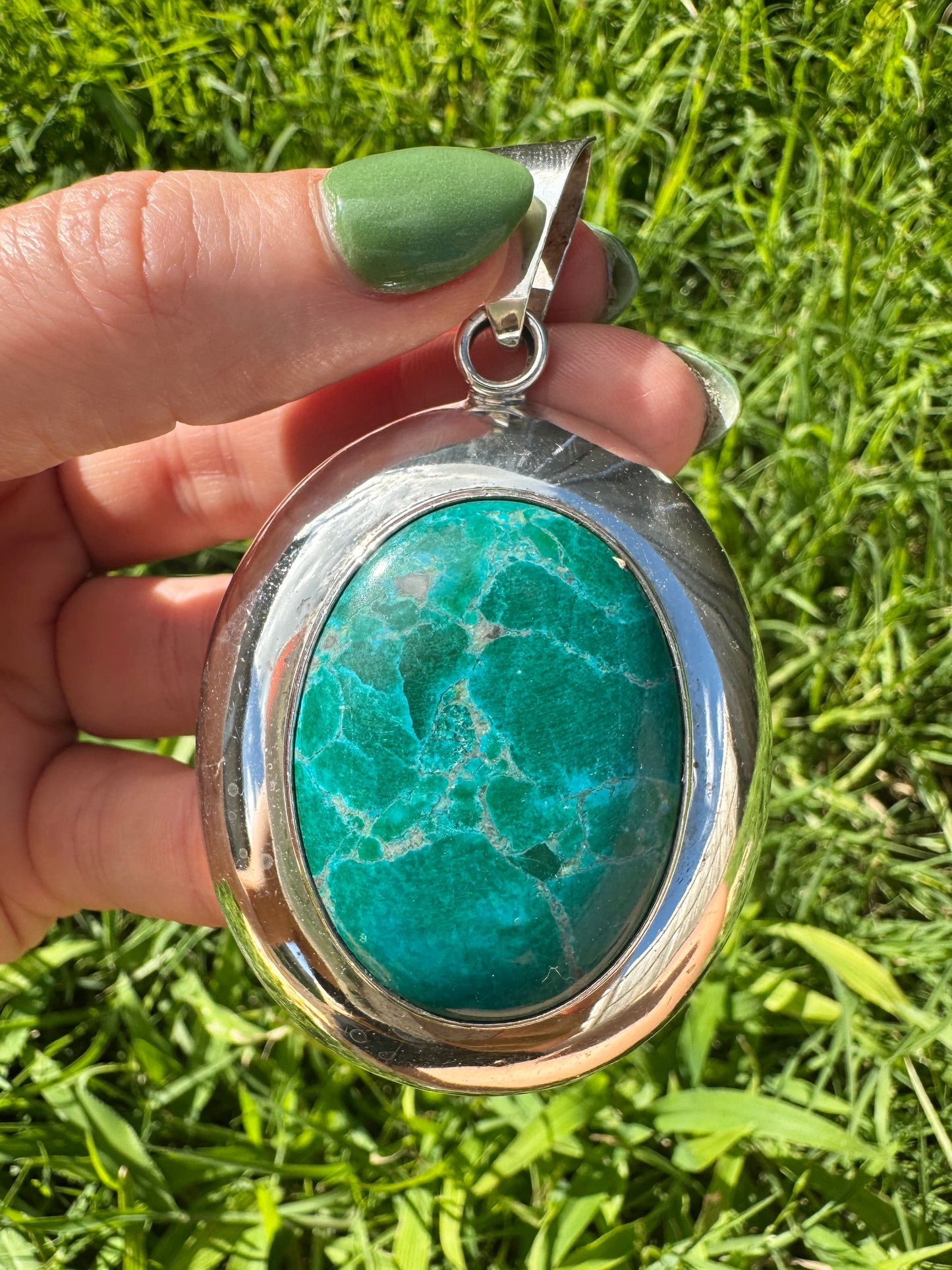 Large Sterling Silver Turquoise Pendant
