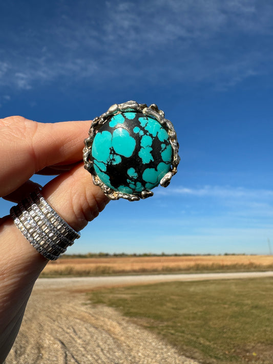 Sterling Silver Turquoise Bird Nest Ring