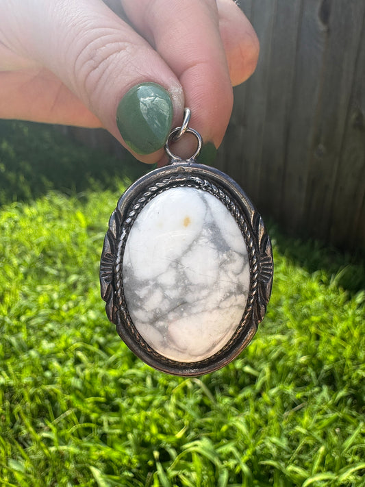 Vintage Sterling Silver White Buffalo Pendant Signed