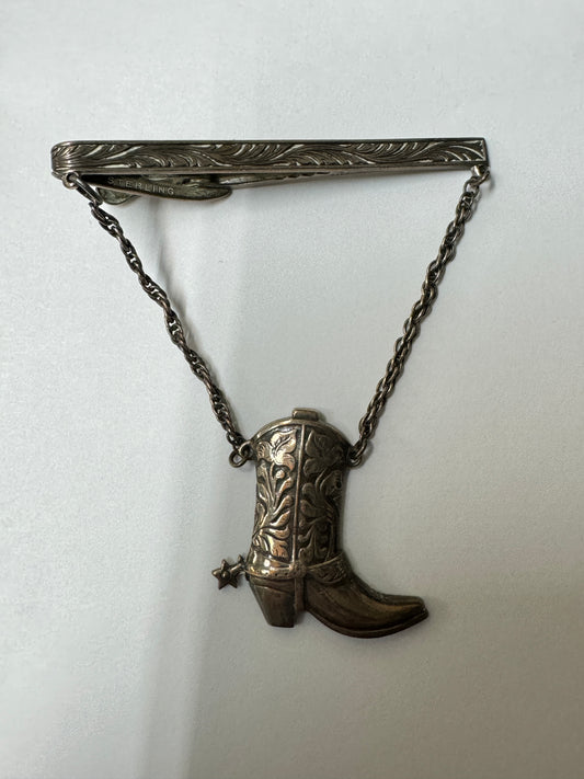 Vintage Sterling Cowboy Boot Tie Bar Clip