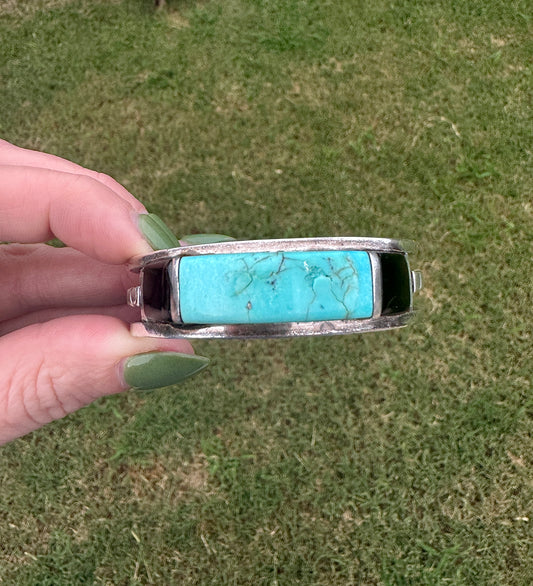 Vintage Sterling Silver Turquoise and Onyx Cuff Bracelet