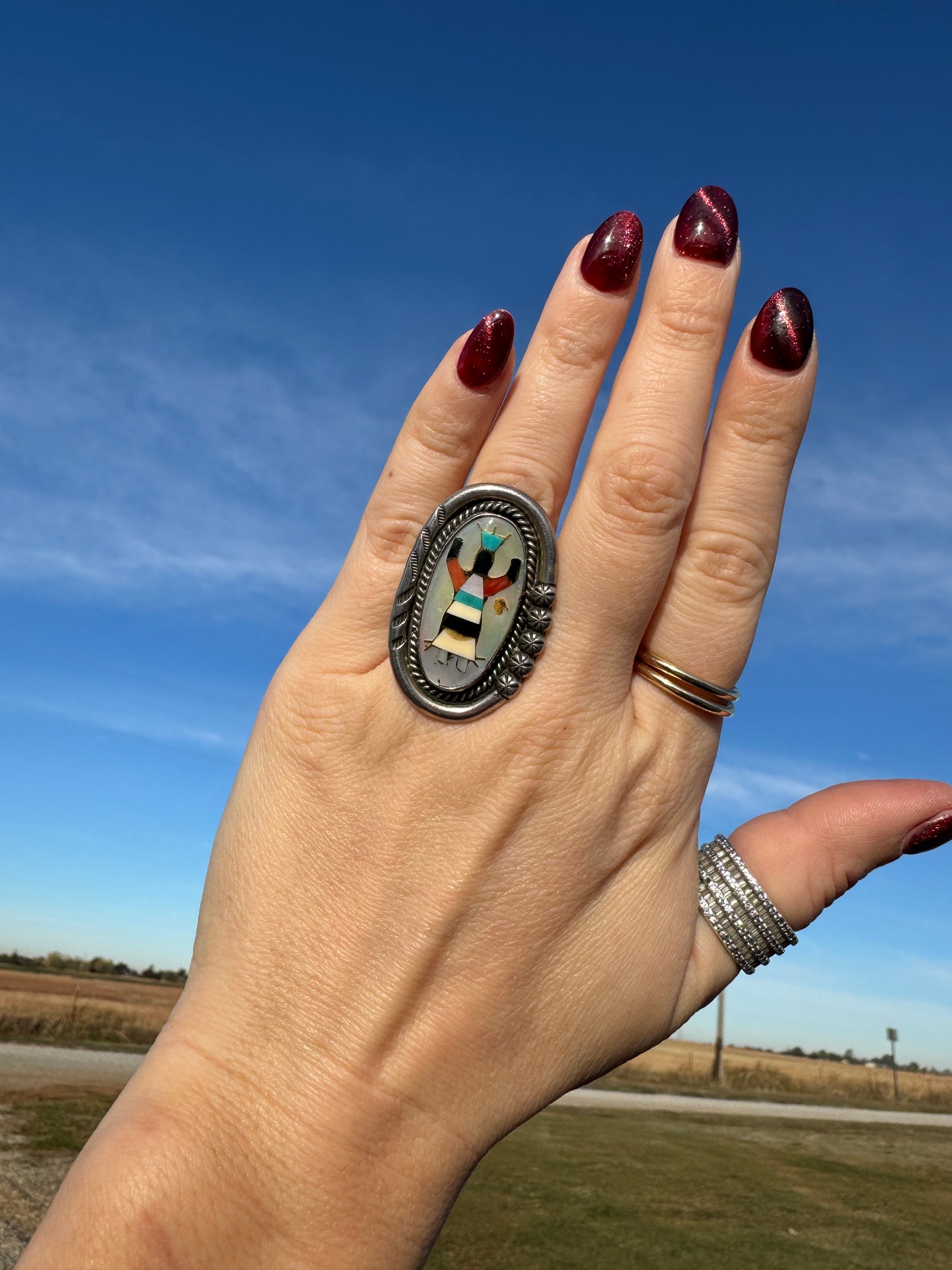 Native American Sterling Dancer Ring signed by artist