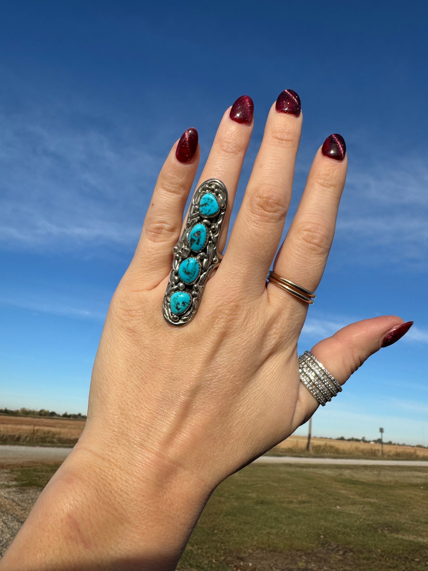 Sterling silver Sighed by artist Quad Four stone Turquoise Ring