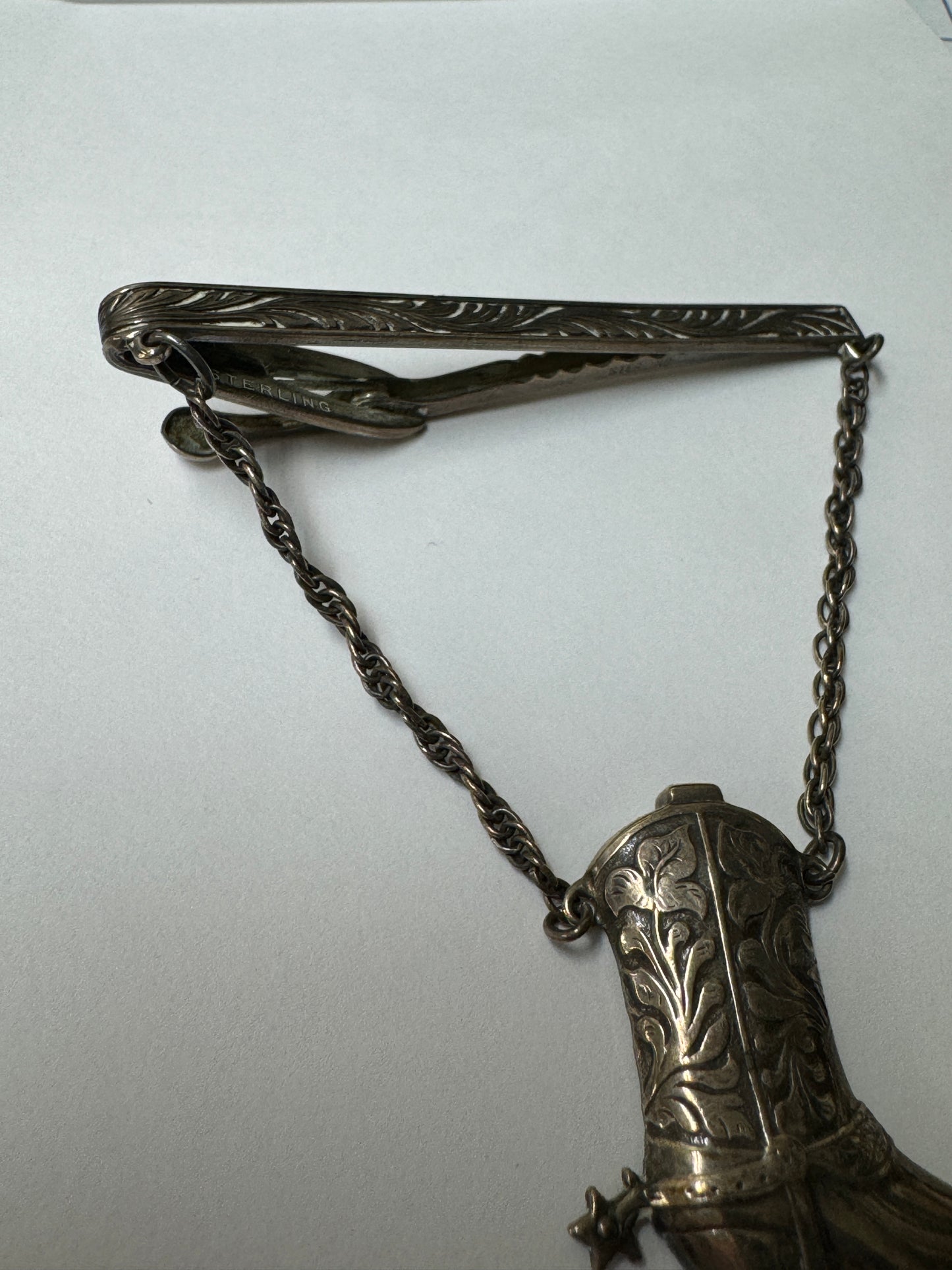 Vintage Sterling Cowboy Boot Tie Bar Clip