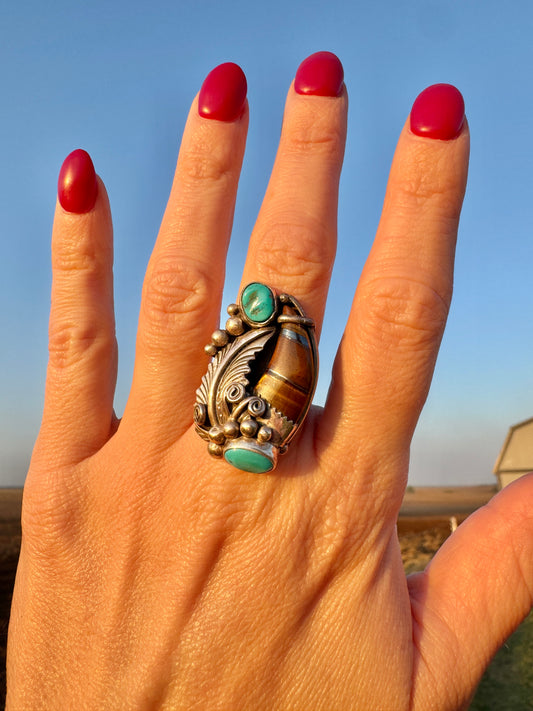 Native American Sterling Turquoise Claw Ring