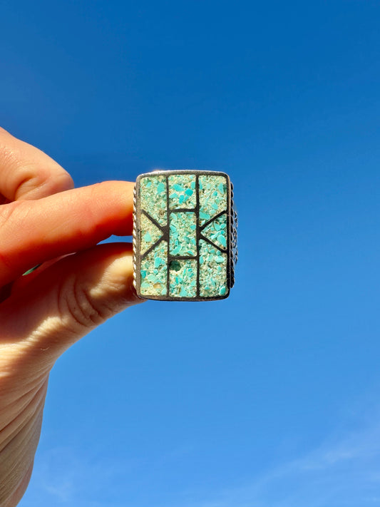 Vintage Sterling Silver Chip Turquoise Ring