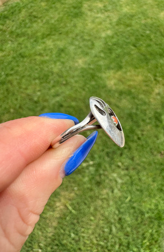 Vintage Navajo Sterling Coral Bear Claw Ring