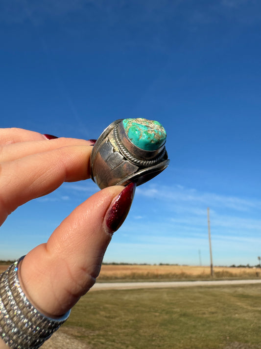 Large Vintage Raw Turquoise Wide Ring