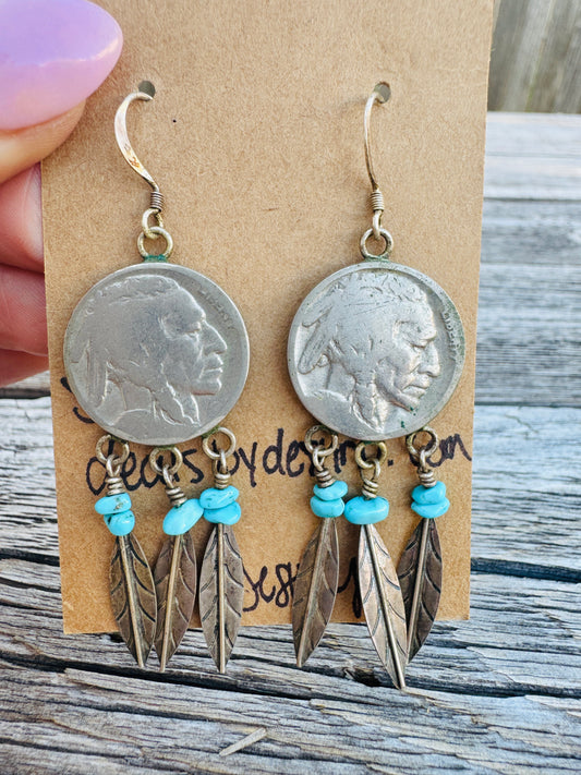 Buffalo Nickel Sterling Turquoise Earrings