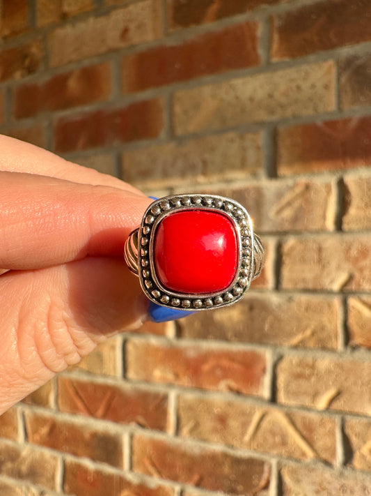 Sterling Silver Coral Ring