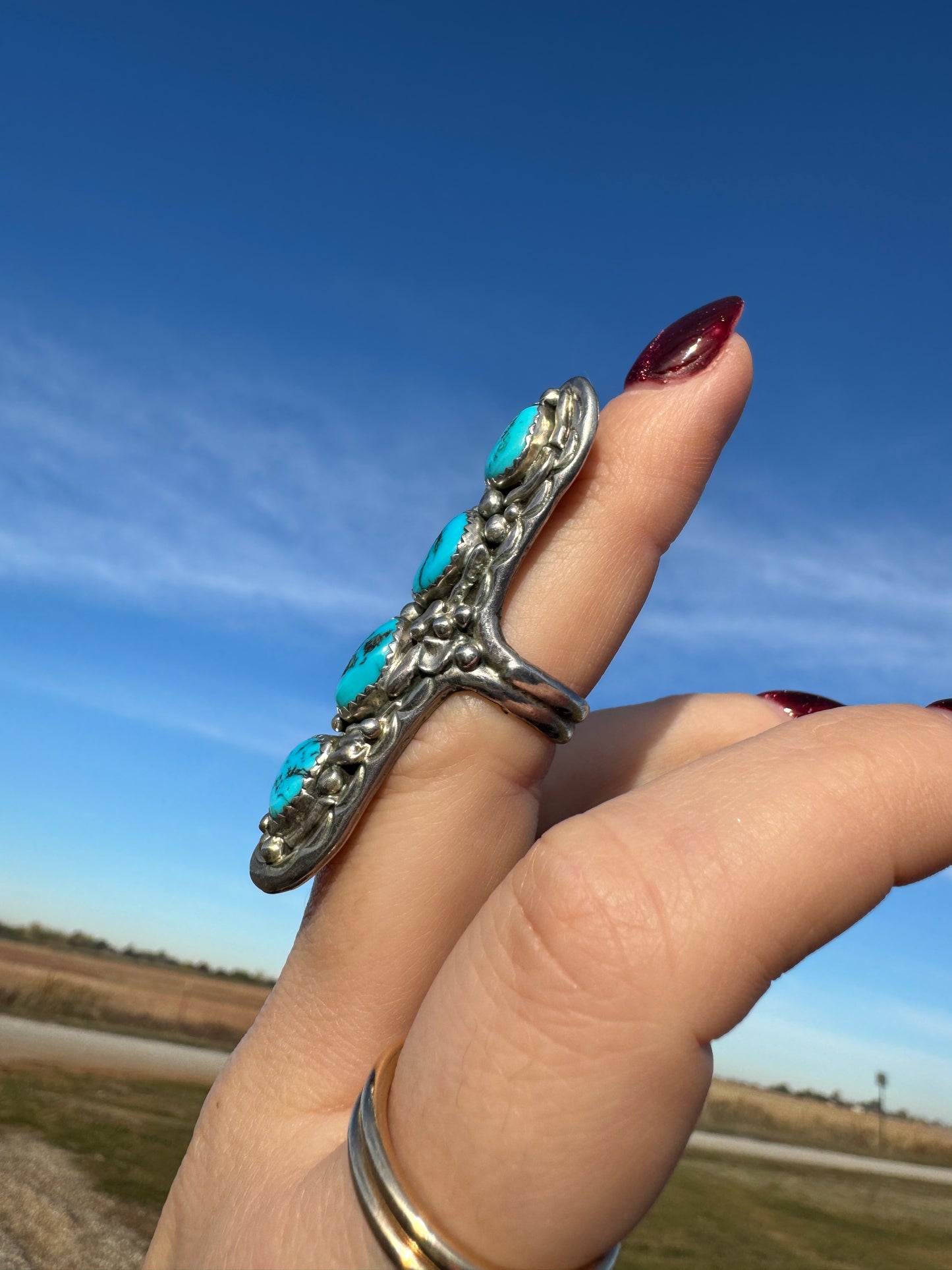 Sterling silver Sighed by artist Quad Four stone Turquoise Ring